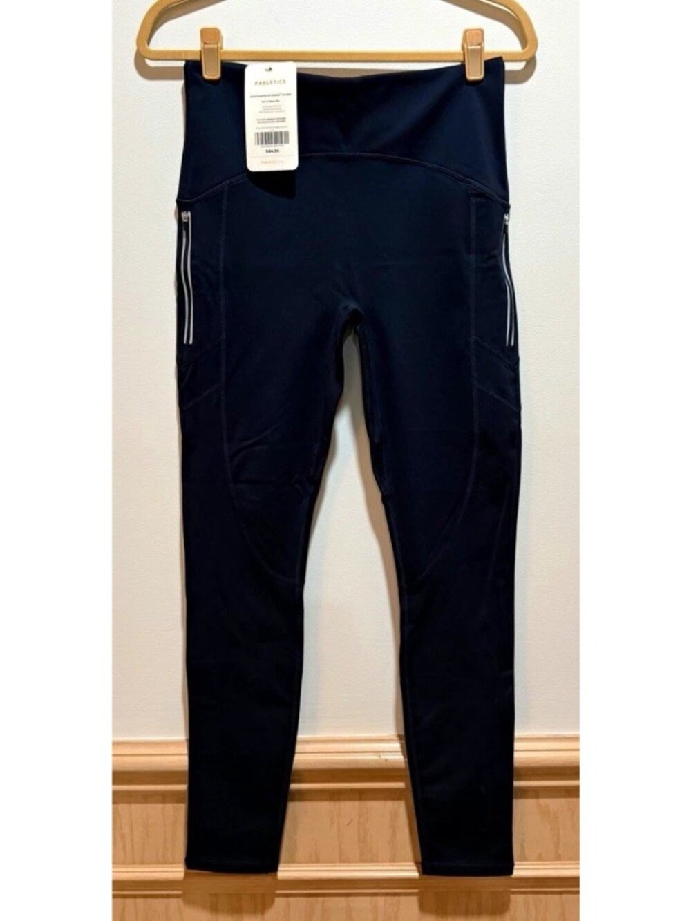 NWT~Fabletics Motion365 High-Waist Leggings Black Zipper Pockets  ~ Sz Large